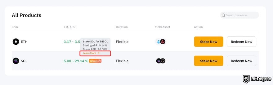 Bybit vs Kraken comparison: Bybit's on-chain earning products.