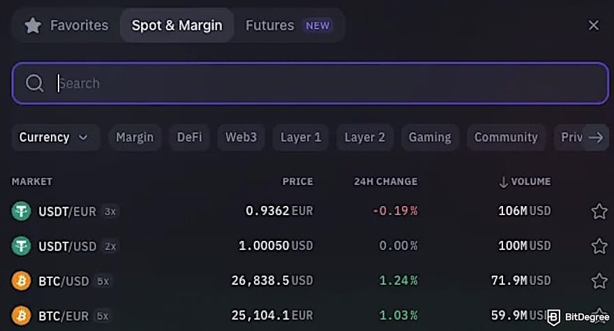 Bybit vs Kraken comparison: a list of trading pairs on Kraken Pro.