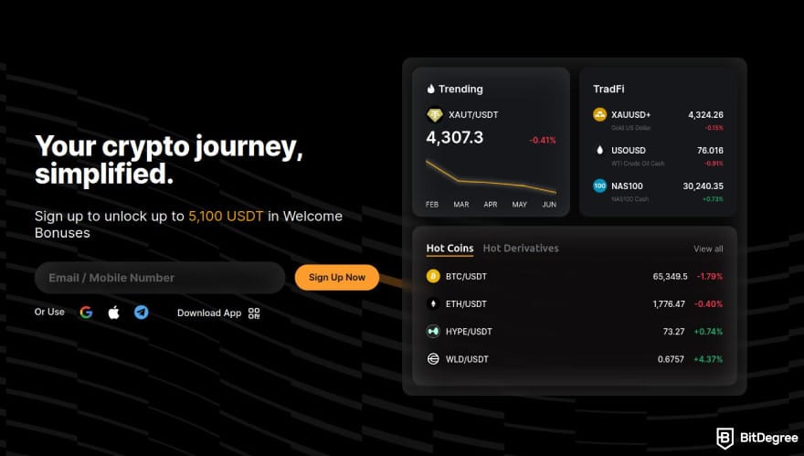 Bybit vs Phemex: Bybit homepage.