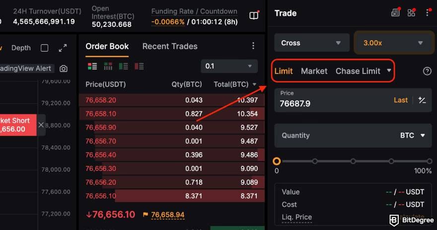 Bybit vs Phemex: choosing order type on Bybit.