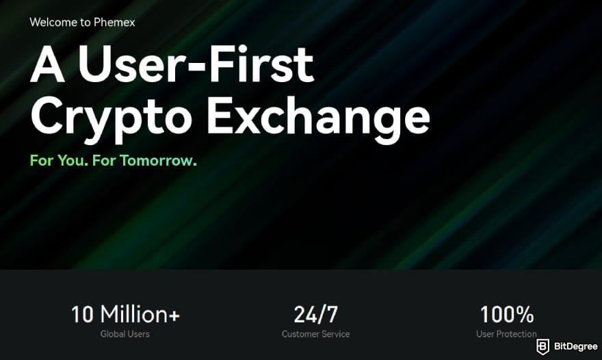 Bybit vs Phemex: Phemex's about us page.