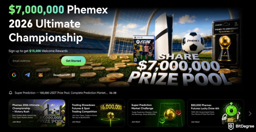 Bybit vs Phemex: Phemex's homepage.