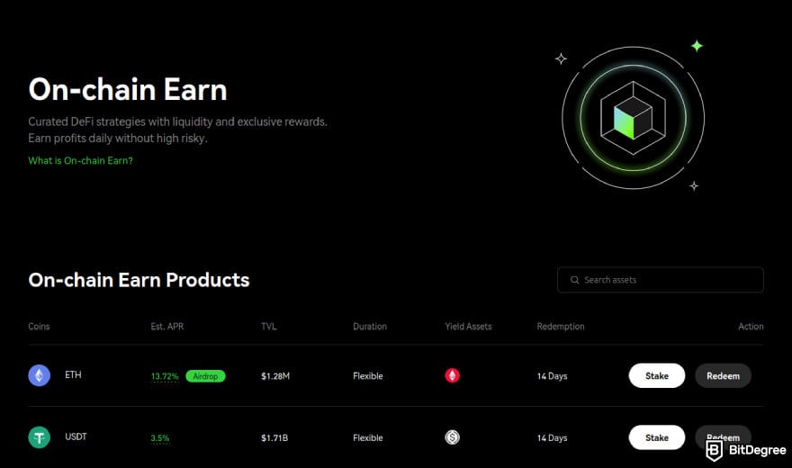 Bybit vs Phemex: Phemex's on-chain earn page.