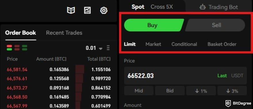 Bybit vs Phemex: the order detail box on Phemex.