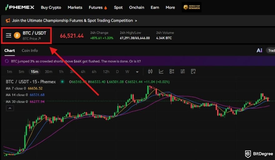 Bybit vs Phemex: the spot trading pair options on Phemex.