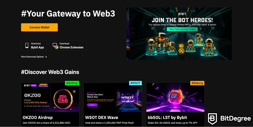 Bybit wallet review: a screenshot of the Bybit Web3 landing page.