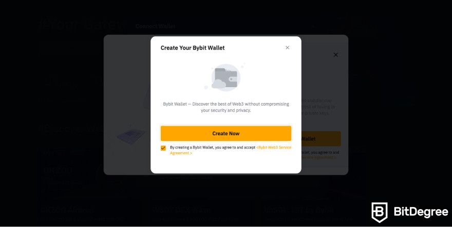 Bybit wallet review: a screenshot of the Bybit wallet creation page.