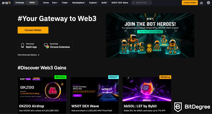 Bybit wallet review: a screenshot of the Bybit Web3 landing page.
