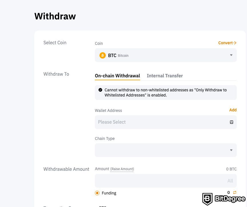 Bybit wallet review: a screenshot of the Bybit withdrawal pop-up.