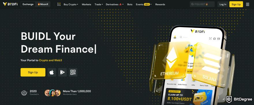 BYDFi review: website homepage.