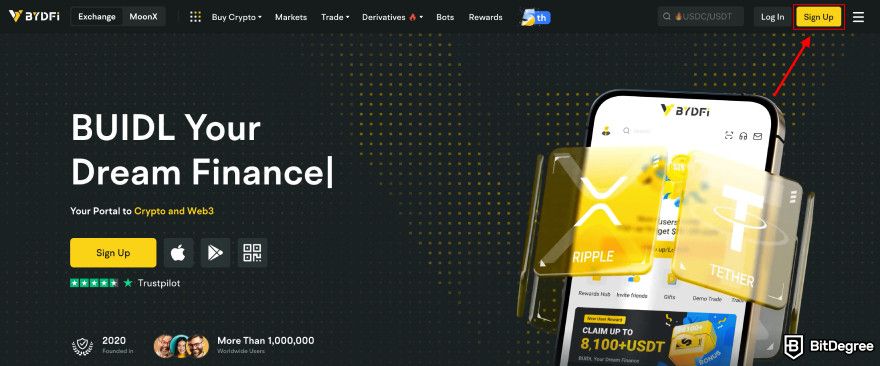 BYDFi review: homepage.