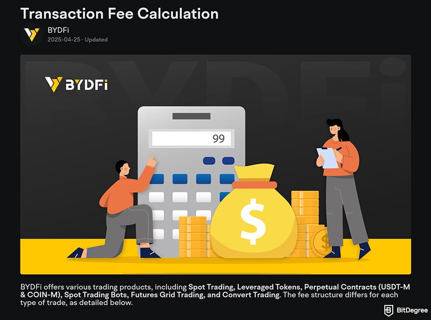 BYDFi review: transaction fee calculation.
