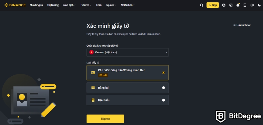 Cách nhận tiền mã hóa miễn phí: Xác thực giấy tờ trên Binance.