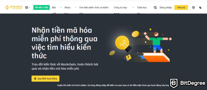 Cách nhận tiền mã hóa miễn phí: Trang Binance Learn & Earn.