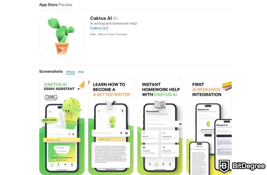 Caktus AI review: Caktus AI iOS mobile application on app store.