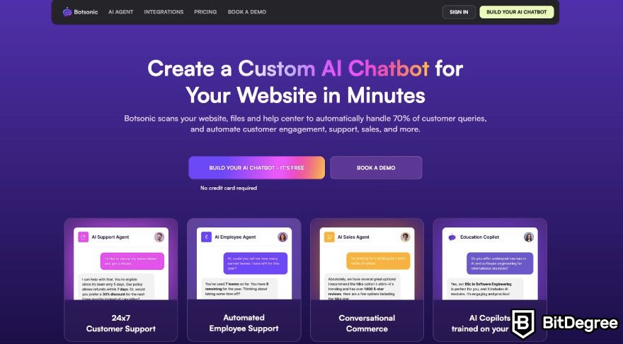 Can ChatGPT create a website: Botsonic features.