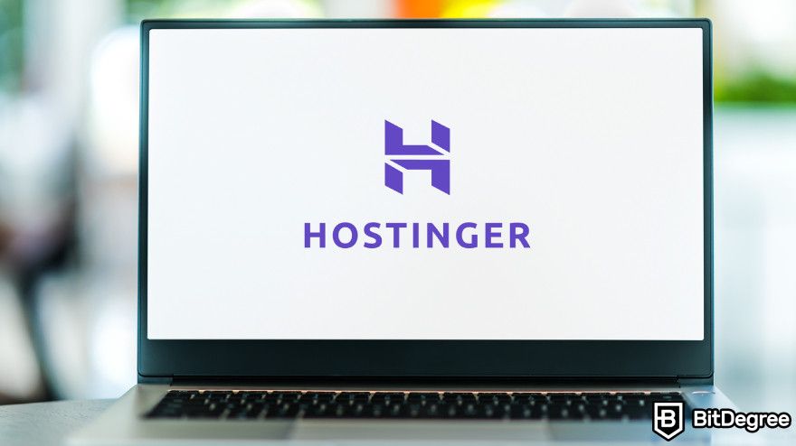 Can ChatGPT create a website: Hostinger logo displayed on a laptop.