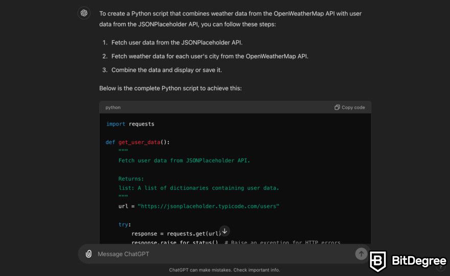 Can ChatGPT write code: step for combining different APIs