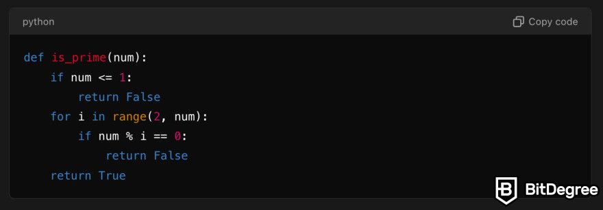 Can ChatGPT write code: prime number function.