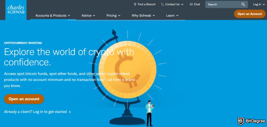 Can you buy crypto on Schwab: the crypto page on Schwab.