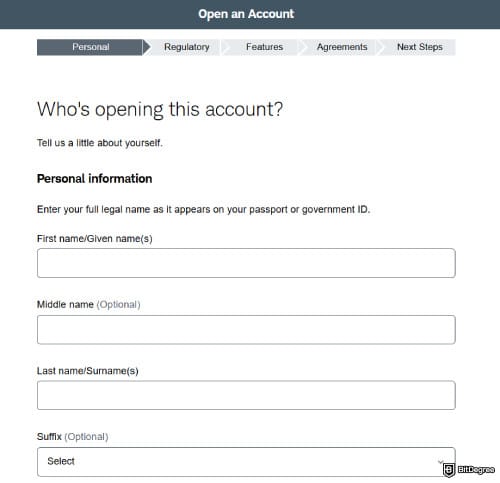 Can you buy crypto on Schwab: filling out a personal information form on Schwab.