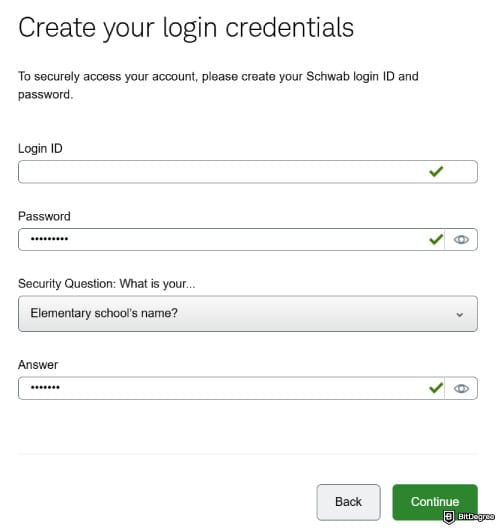 Can you buy crypto on Schwab: create your login credentials on Schwab.