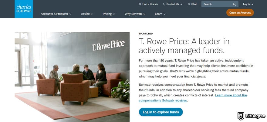 Can you buy crypto on Schwab: Schwab's sponsor, T. Rowe Price, for managed funds.