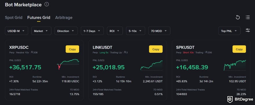 Can you buy crypto on Schwab: Binance's trading bots.