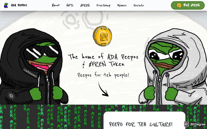 Cardano meme coins: a screenshot of ADA Peepos's official website.