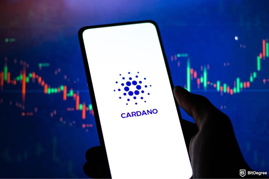 Cardano meme coins: a smartphone with the Cardano logo on the screen.