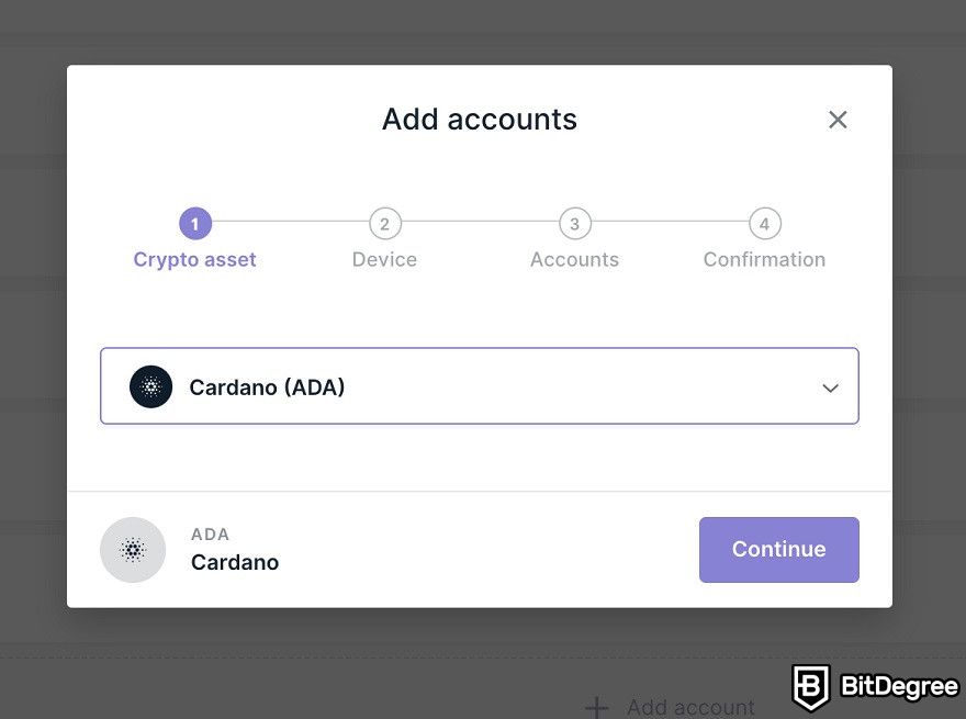 Cardano staking: add Cardano account on the app.