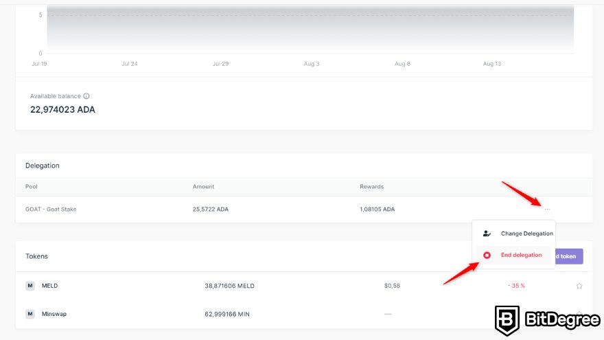 Cardano staking: select the end delegation option.