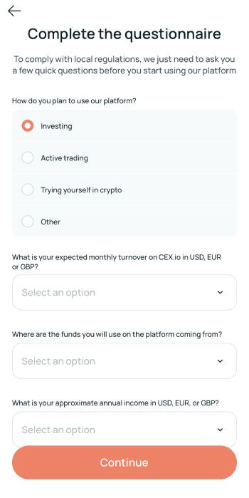 CEX.IO review: complete the questionnaire.