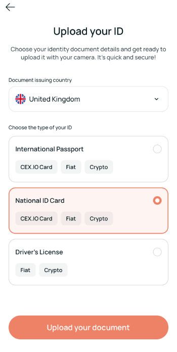 CEX.IO review: upload your ID.