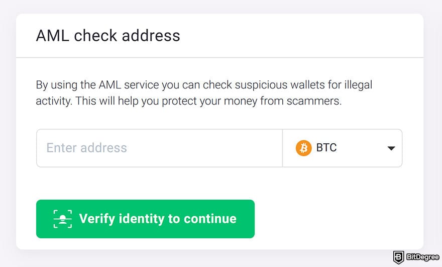 ChangeNOW review: the AML check feature.