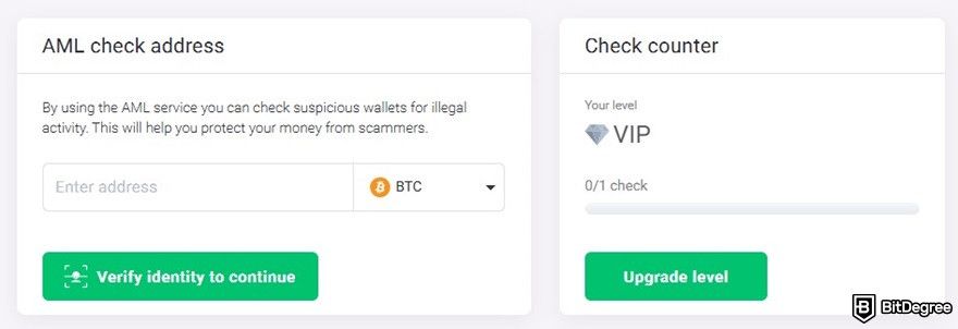 ChangeNOW review: the AML check feature.