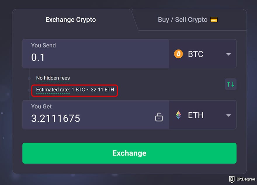 ChangeNOW review: estimated rate.