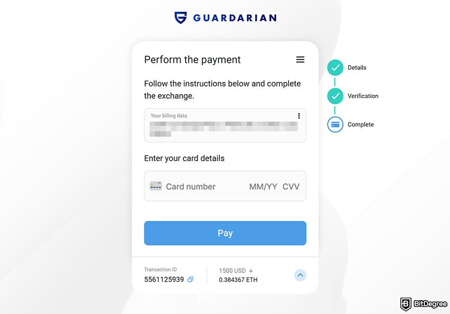 ChangeNOW review: buying crypto via a payment gateway named Guardarian.