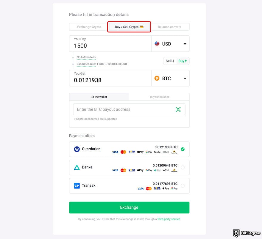 ChangeNOW review: buying or selling crypto with fiat.