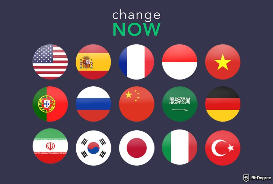 ChangeNOW: supported languages.