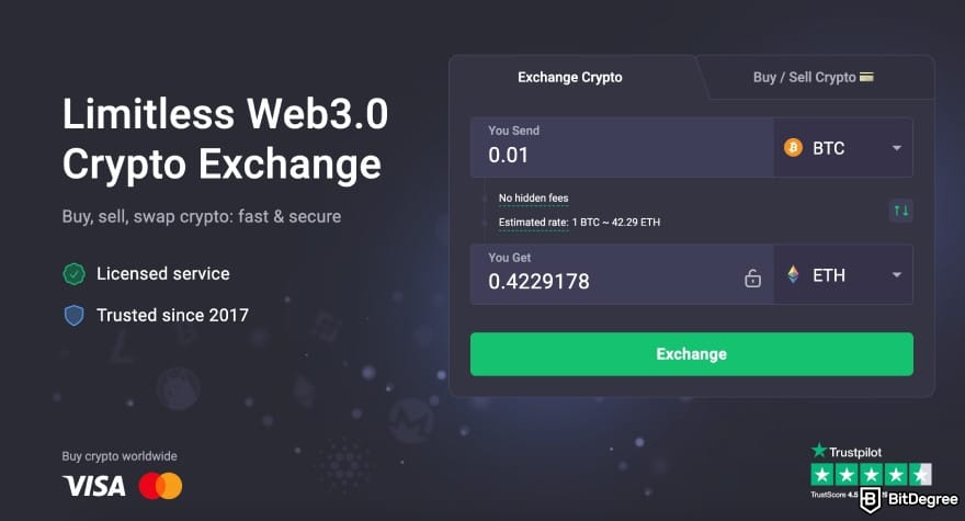 ChangeNOW review: ChangeNOW swapping interface.