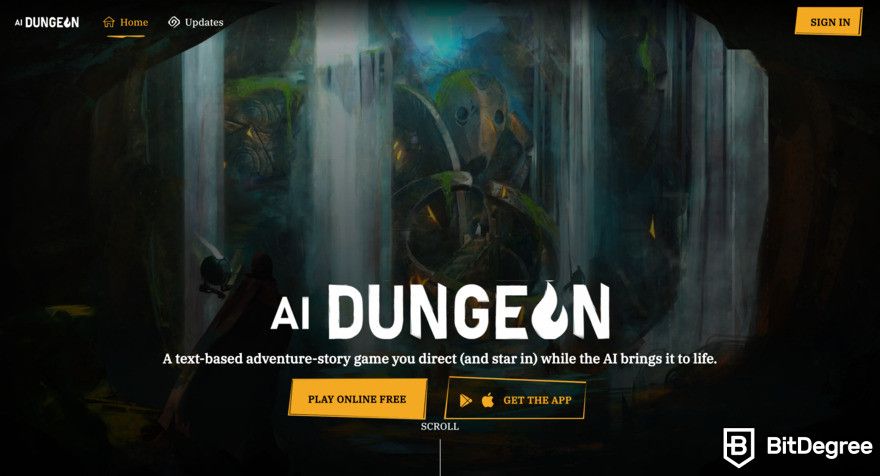 Character.AI review: AI Dungeon homepage.