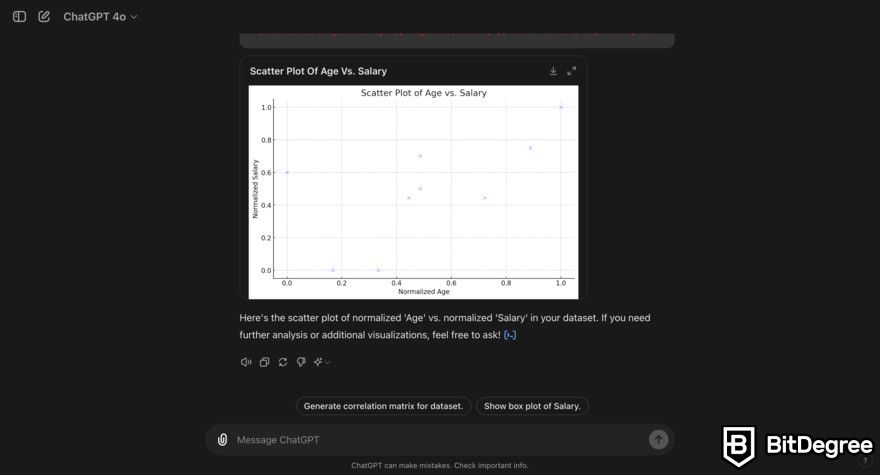 ChatGPT data analysis: prompt for creating scatter plot.