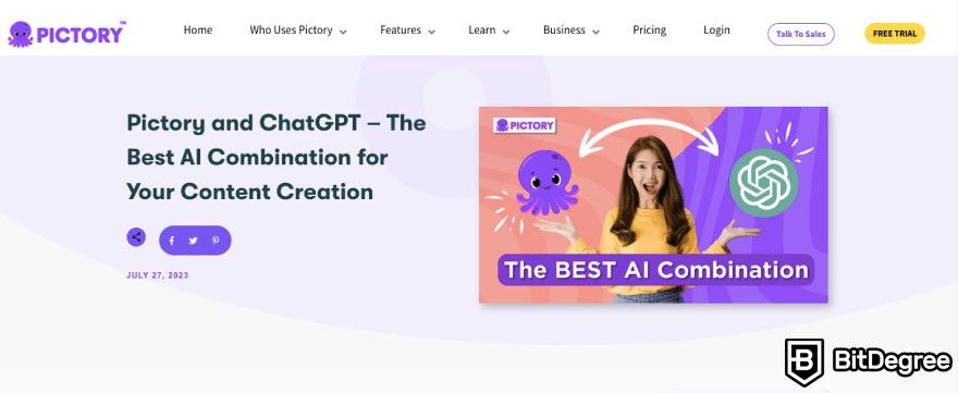 ChatGPT integration: Pictory showcasing the ChatGPT integration.