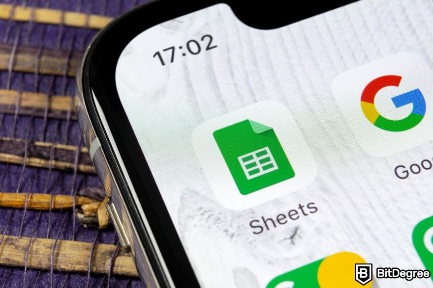 ChatGPT integration: Google Sheets app displayed on a phone.