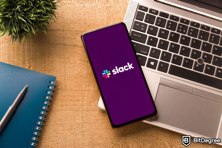 ChatGPT integration: Slack logo displayed on a phone.