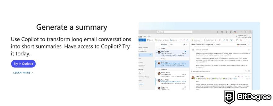 ChatGPT Outlook plugin: Microsoft Copilot summary feature.