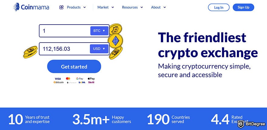 Cheapest cryptocurrency exchange: Coinmama.