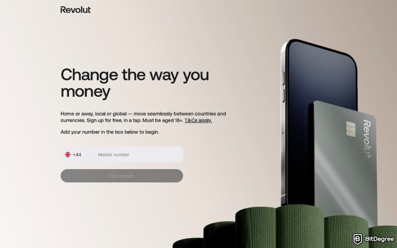 Cheapest way to send money internationally: a screenshot of Revolut homepage.