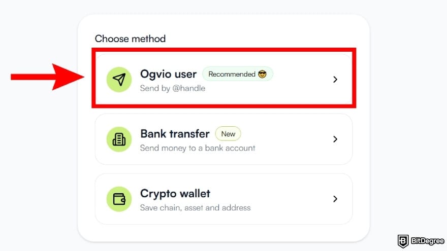 Cheapest way to send money to Philippines: pick [Ogvio user] for account-to-account transfer.